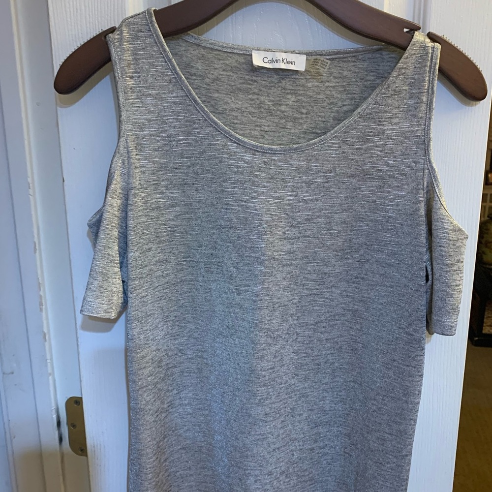 Silver shimmery off the shoulder dressy shirt